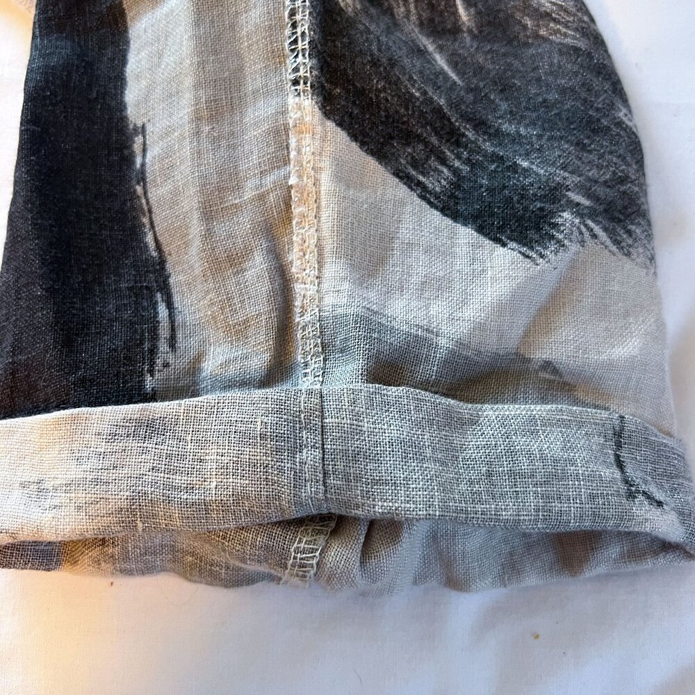 Tempo Paris Flora Silver Brush Stroke Linen Wide Leg Pull-On Pants Medium - Picture 9 of 14